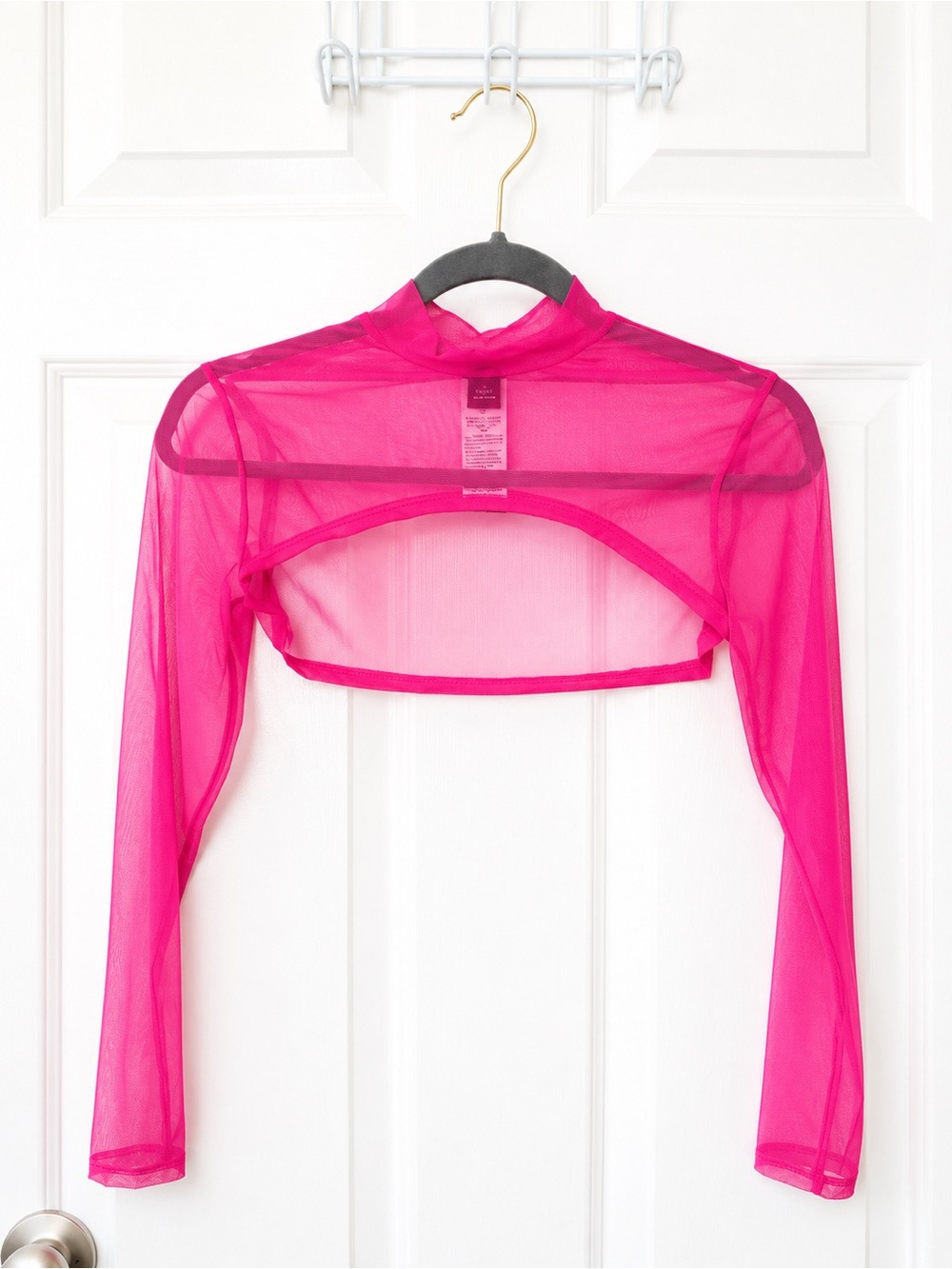 Hot Pink Sheer Mesh Long Sleeve Crop Top